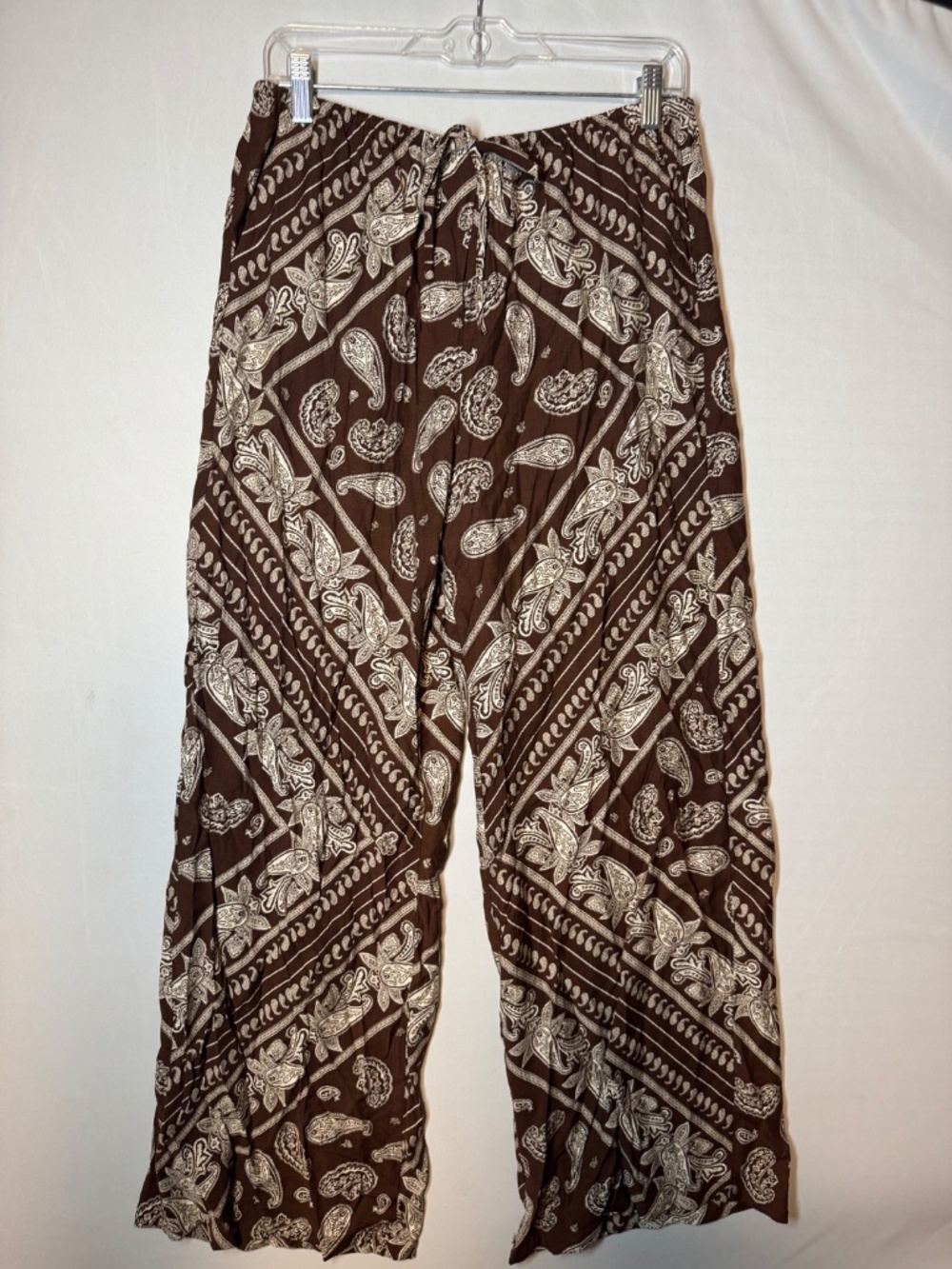 MANGO Brown Paisley Bandana Print Wide Leg Pants Size Small